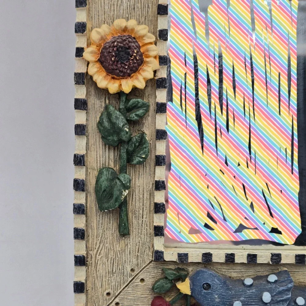 Folk Art Bird Birdhouse Sunflower Resin Wall Mirror Country Farmhouse Decor